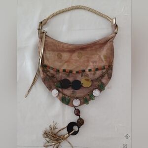 Vintage Sharif Leater Boho Hobo Bag Embellished